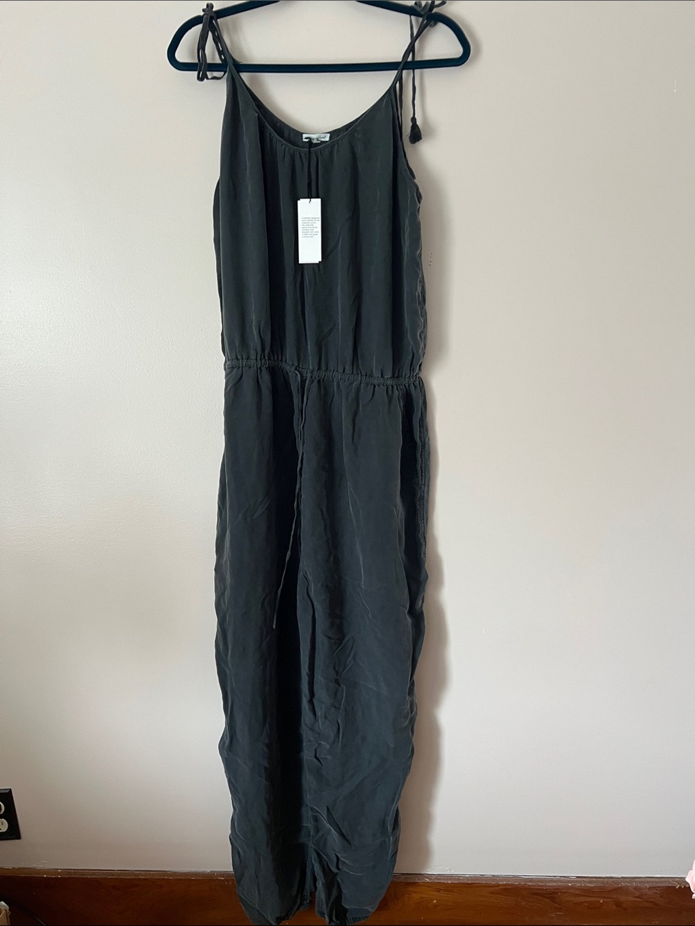 100% Silk Jumpsuit Unsubscribed burnt charcoal Tie-Shoulder Jumpsuit